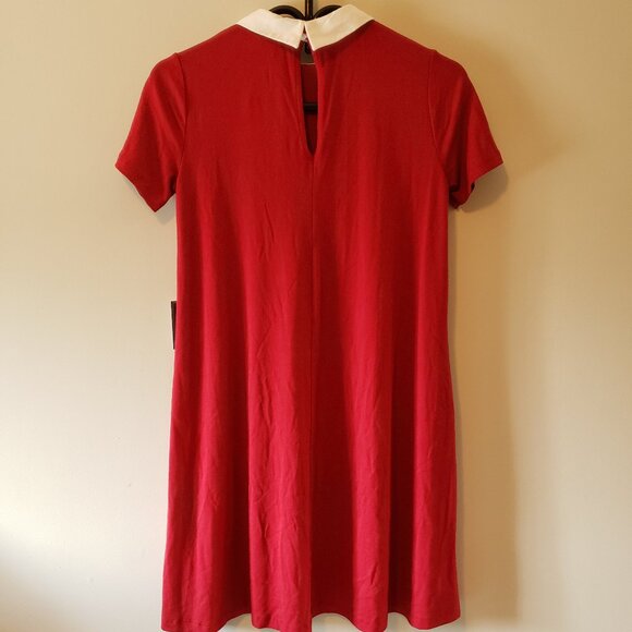 Forever 21 Vibrant Red Short Sleeve Mini Dress With White flared Collar Small - Picture 3 of 4